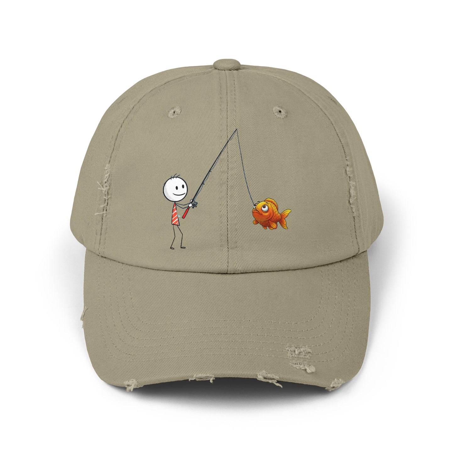 Fisherman Distressed Cap - Fun Cartoon Design