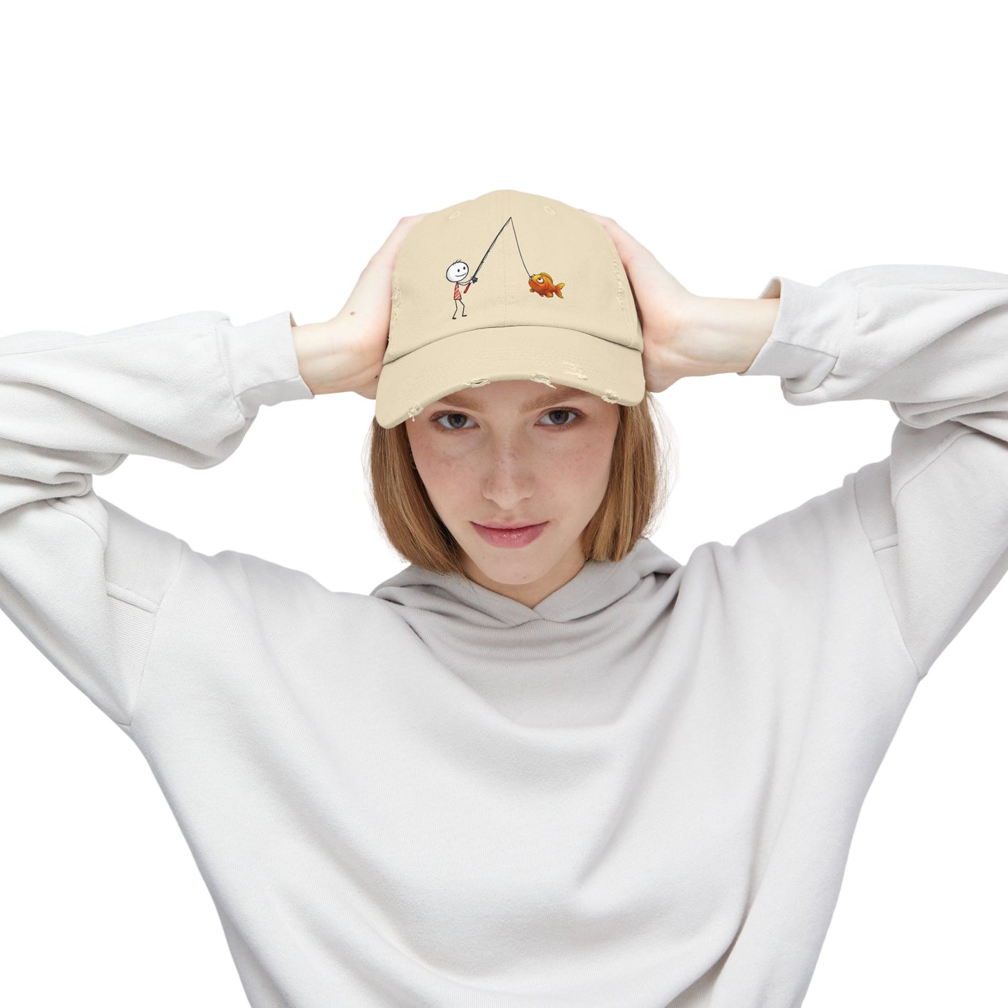 Fisherman Distressed Cap - Fun Cartoon Design