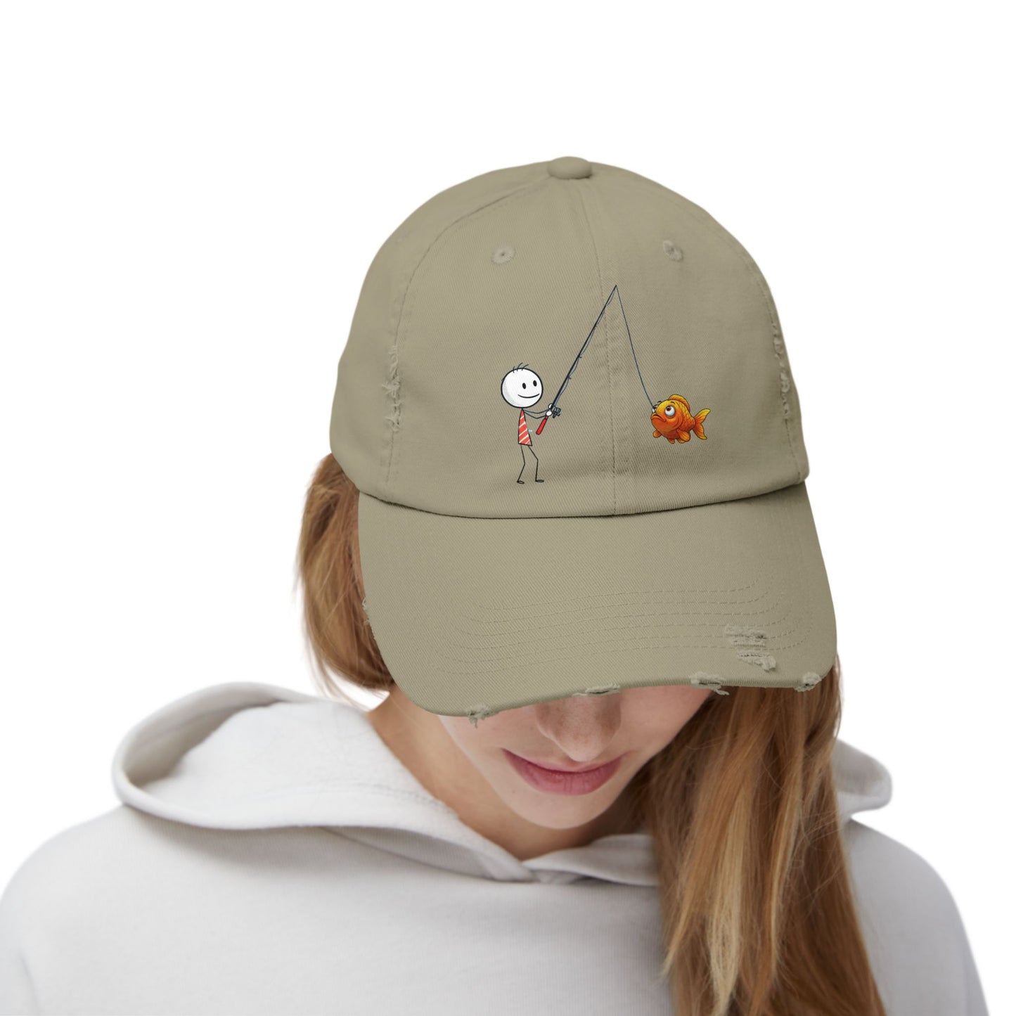 Fisherman Distressed Cap - Fun Cartoon Design