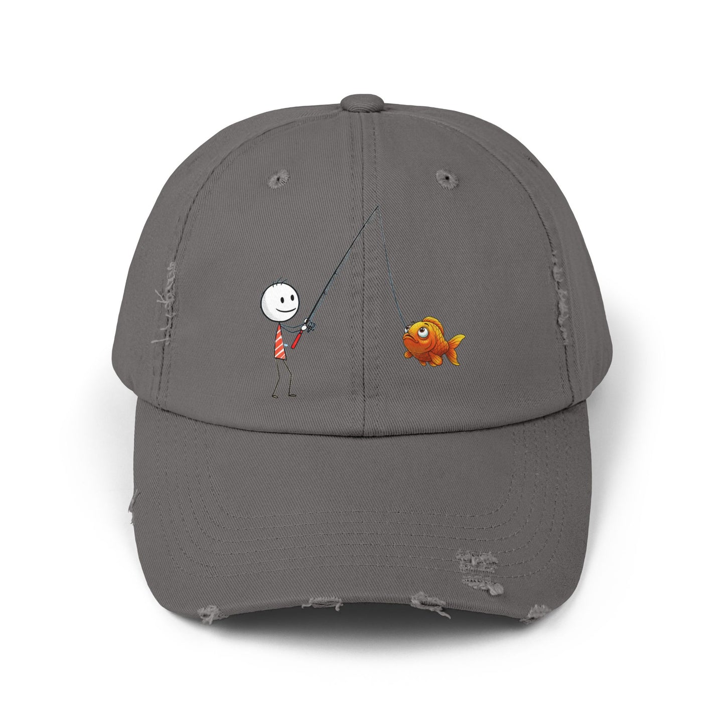 Fisherman Distressed Cap - Fun Cartoon Design