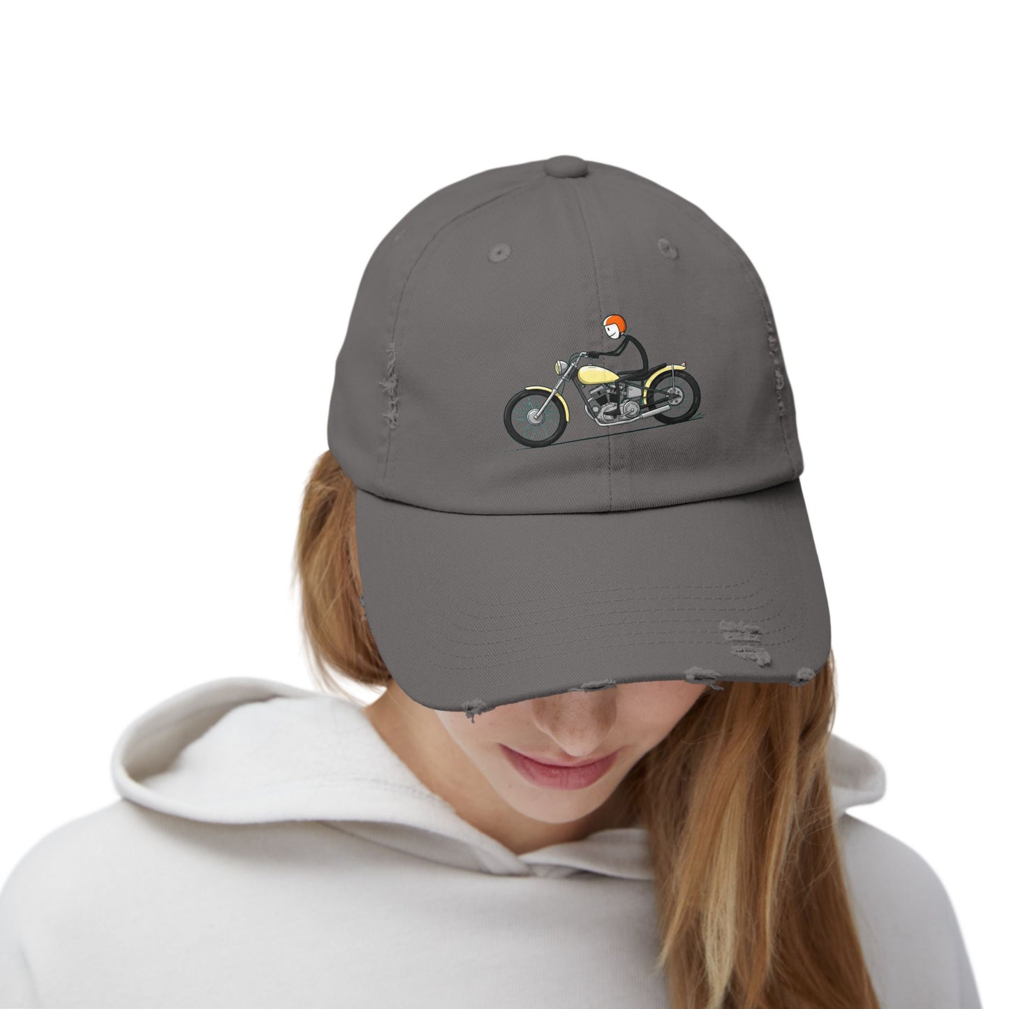 Unisex Distressed Cap - Vintage Motorcycle Design