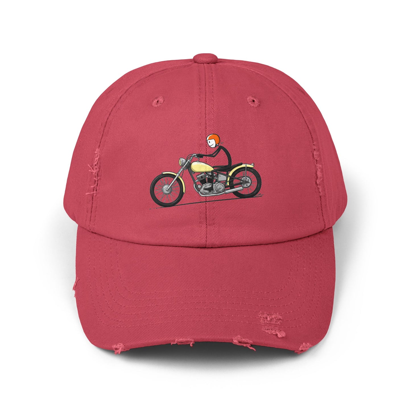 Unisex Distressed Cap - Vintage Motorcycle Design