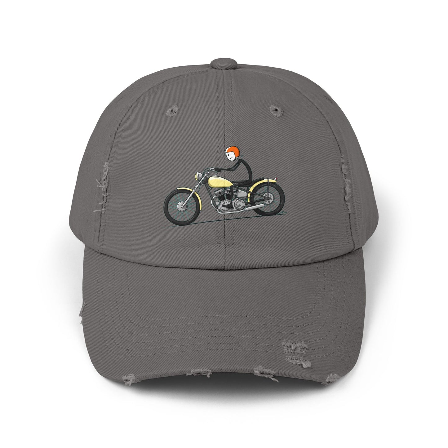 Unisex Distressed Cap - Vintage Motorcycle Design