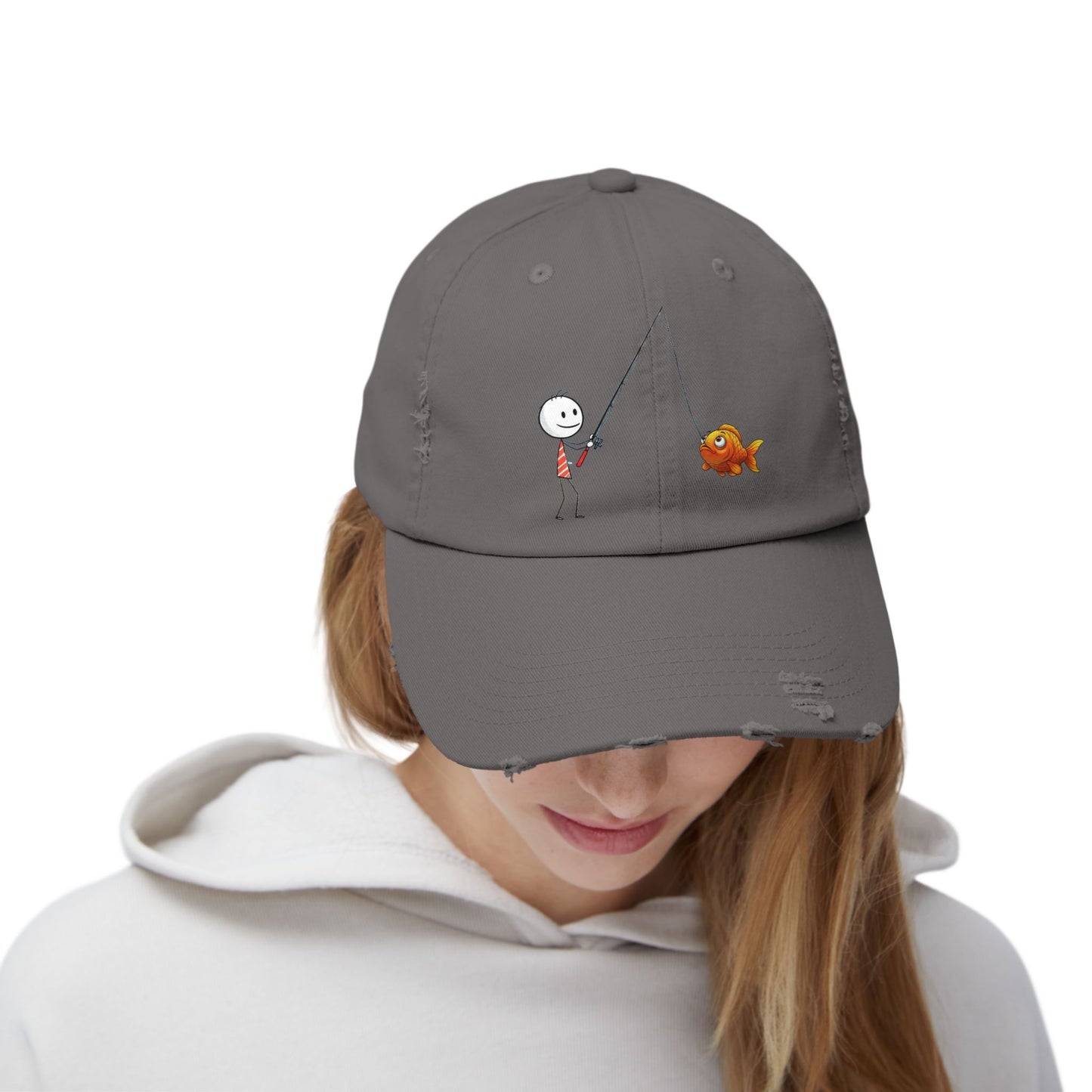 Fisherman Distressed Cap - Fun Cartoon Design