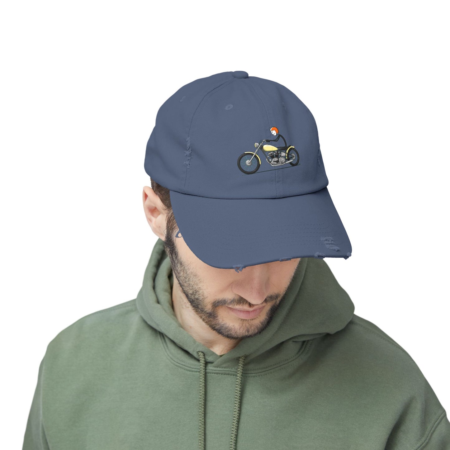 Unisex Distressed Cap - Vintage Motorcycle Design