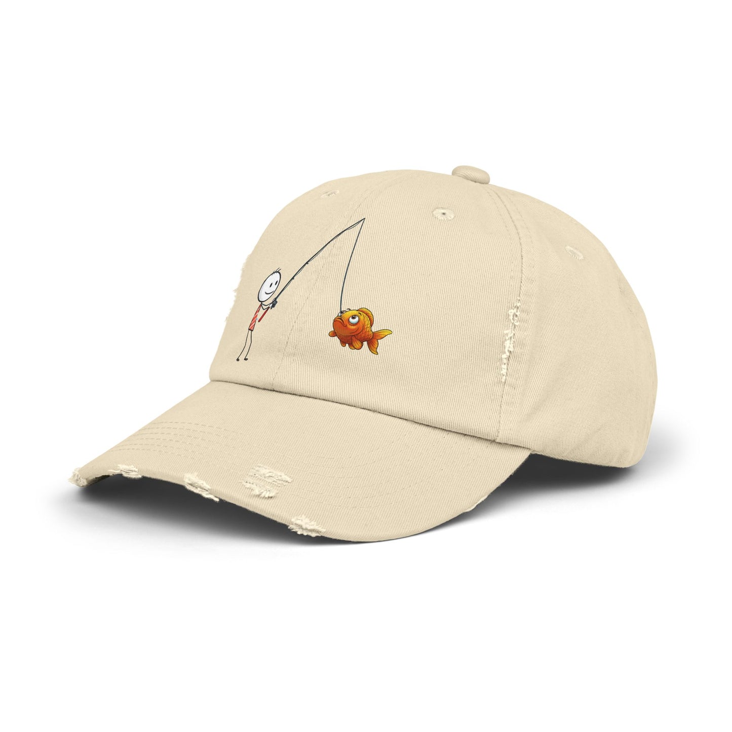 Fisherman Distressed Cap - Fun Cartoon Design