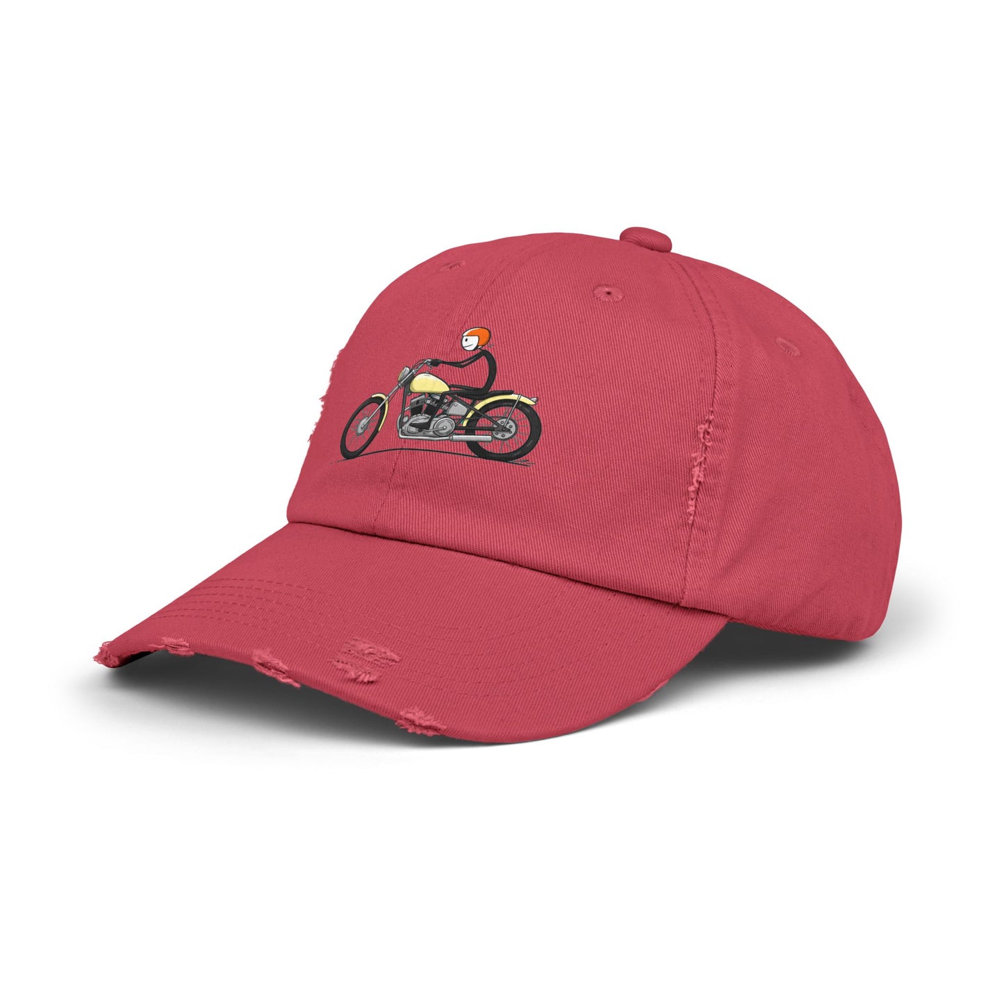 Unisex Distressed Cap - Vintage Motorcycle Design