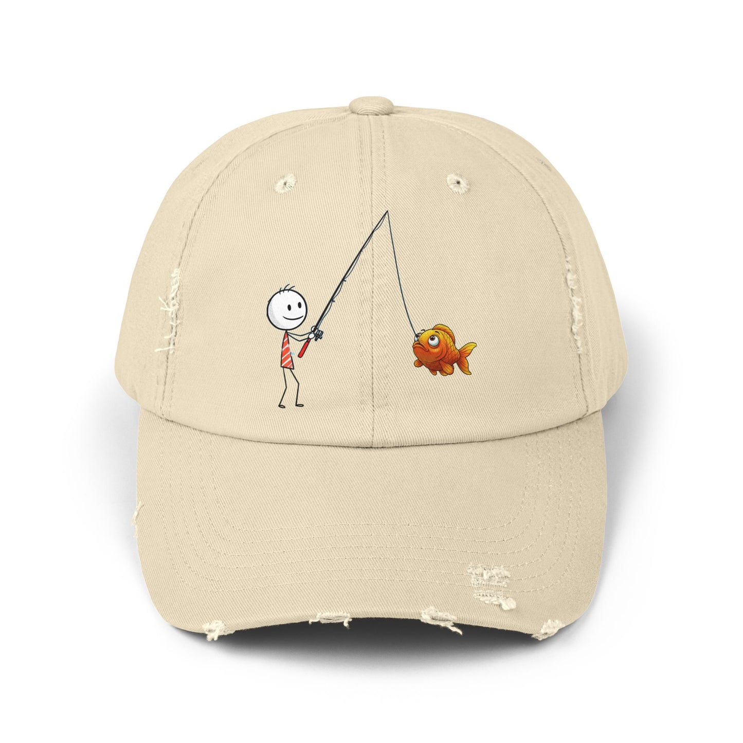 Fisherman Distressed Cap - Fun Cartoon Design