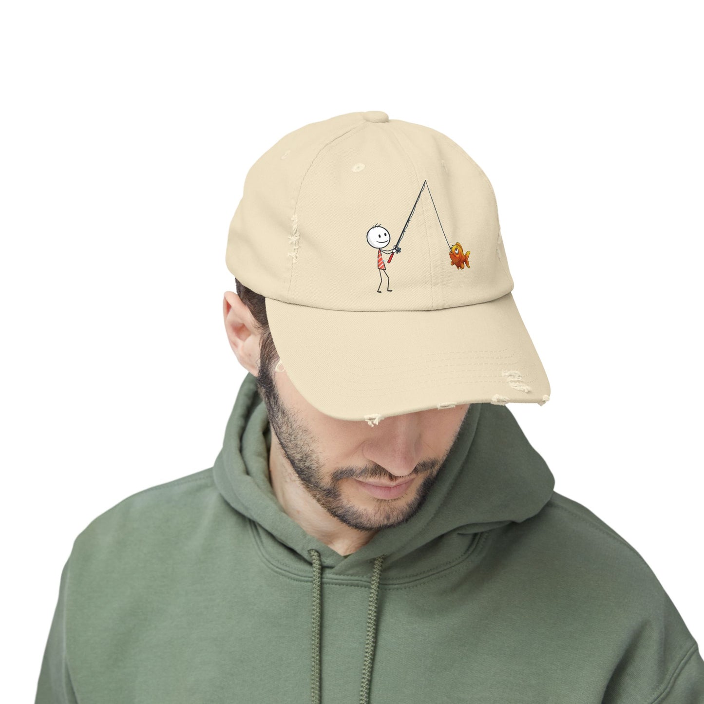 Fisherman Distressed Cap - Fun Cartoon Design