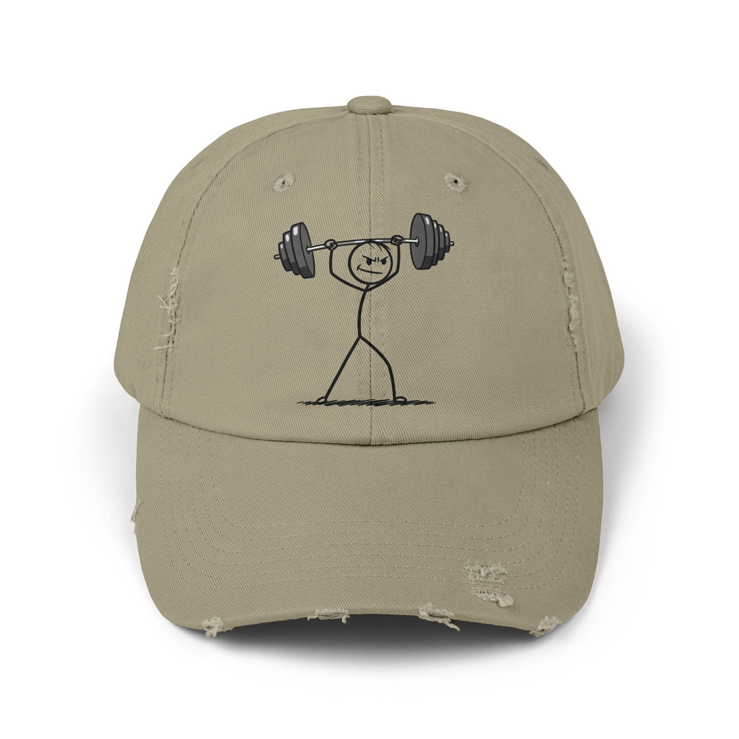 Unisex Distressed Cap with Weightlifter Design