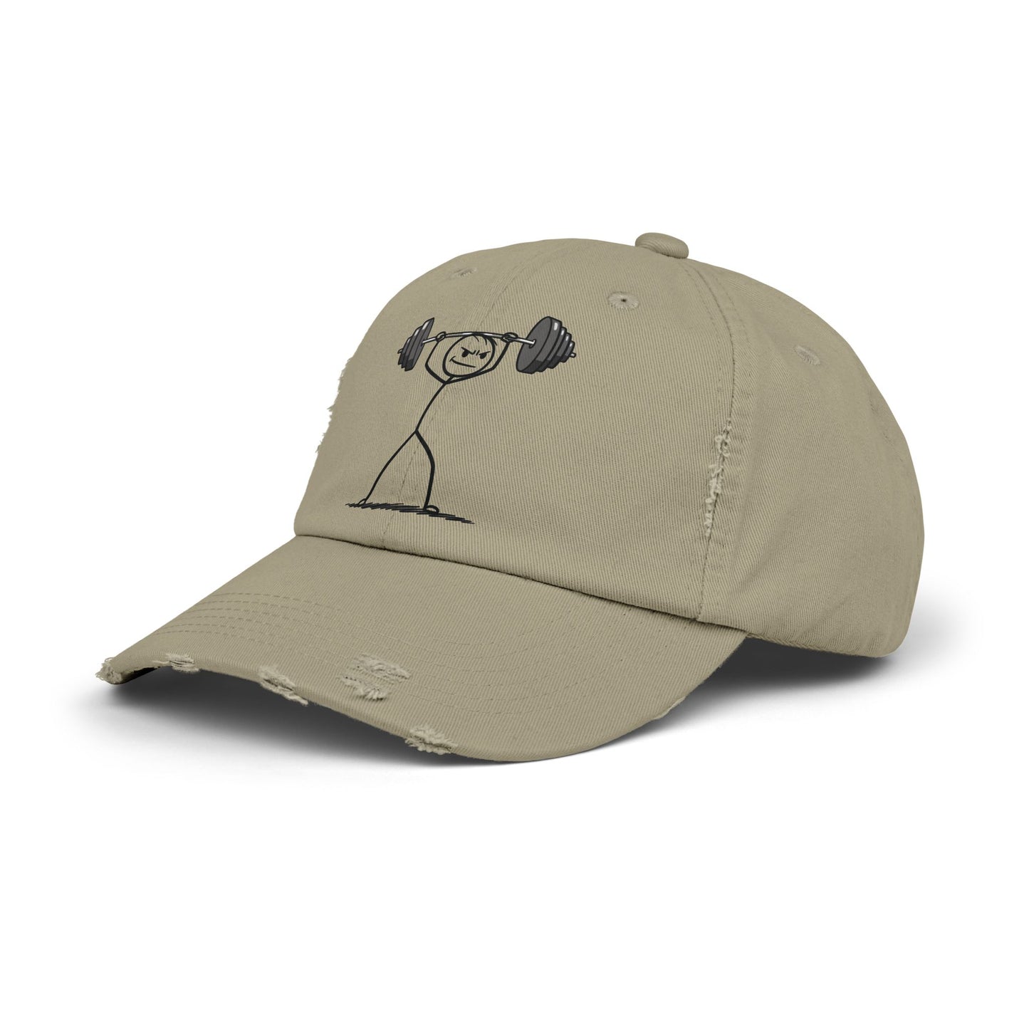 Unisex Distressed Cap with Weightlifter Design