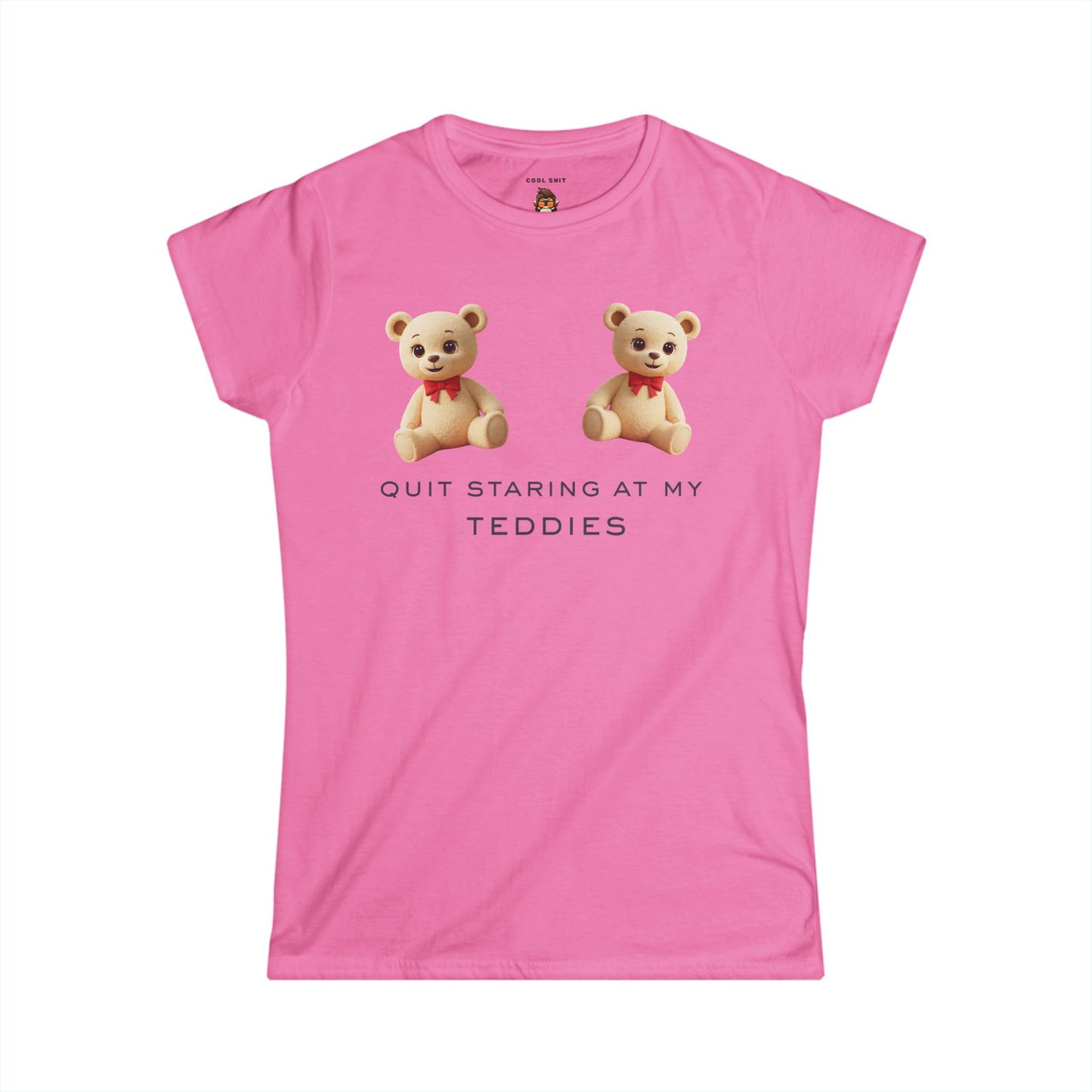 Cute women's fitted Bear Graphic Tee - 'Quit Staring at My Teddies'
