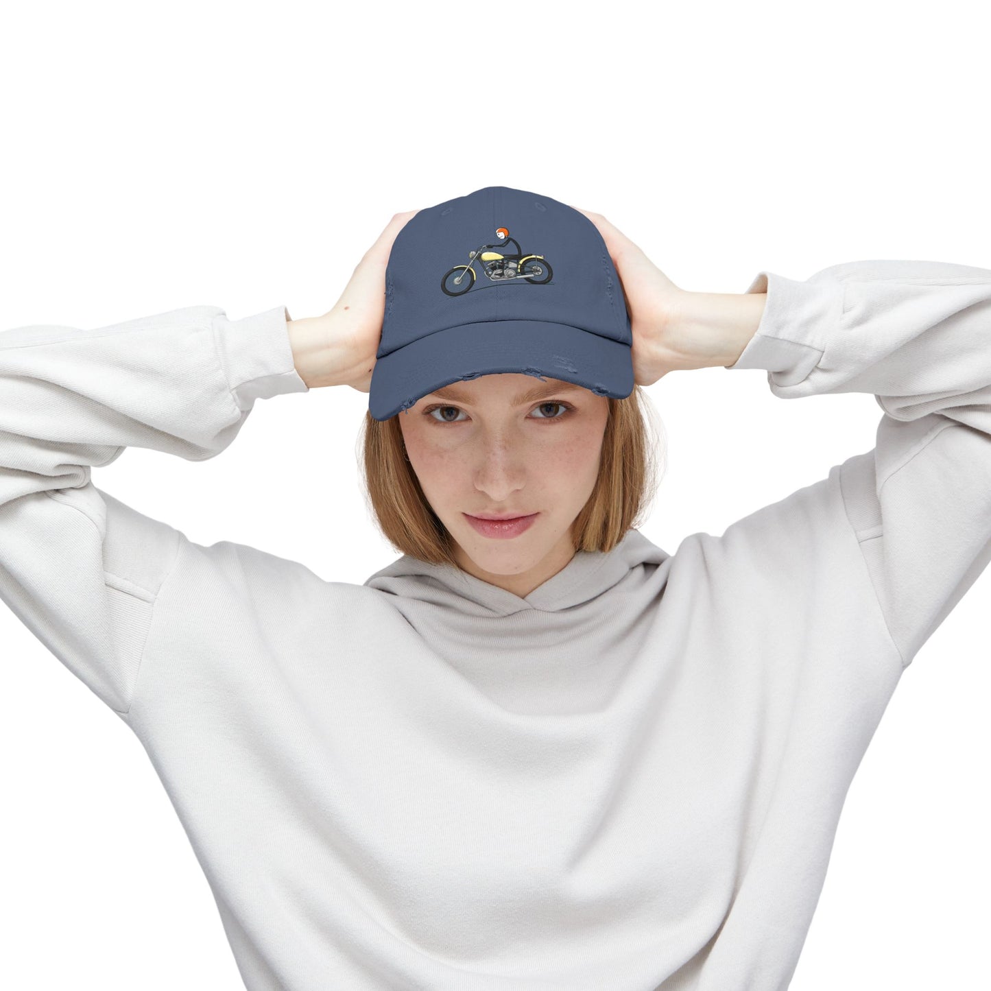 Unisex Distressed Cap - Vintage Motorcycle Design