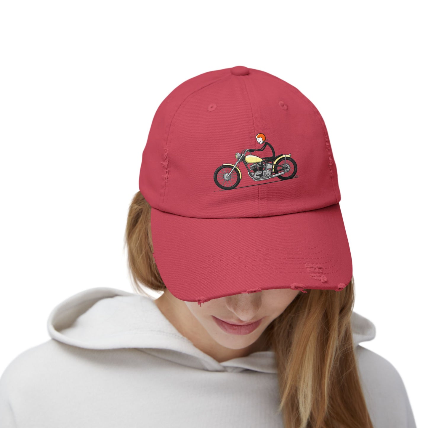 Unisex Distressed Cap - Vintage Motorcycle Design