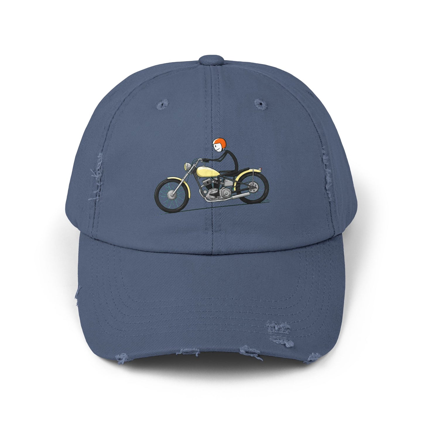 Unisex Distressed Cap - Vintage Motorcycle Design