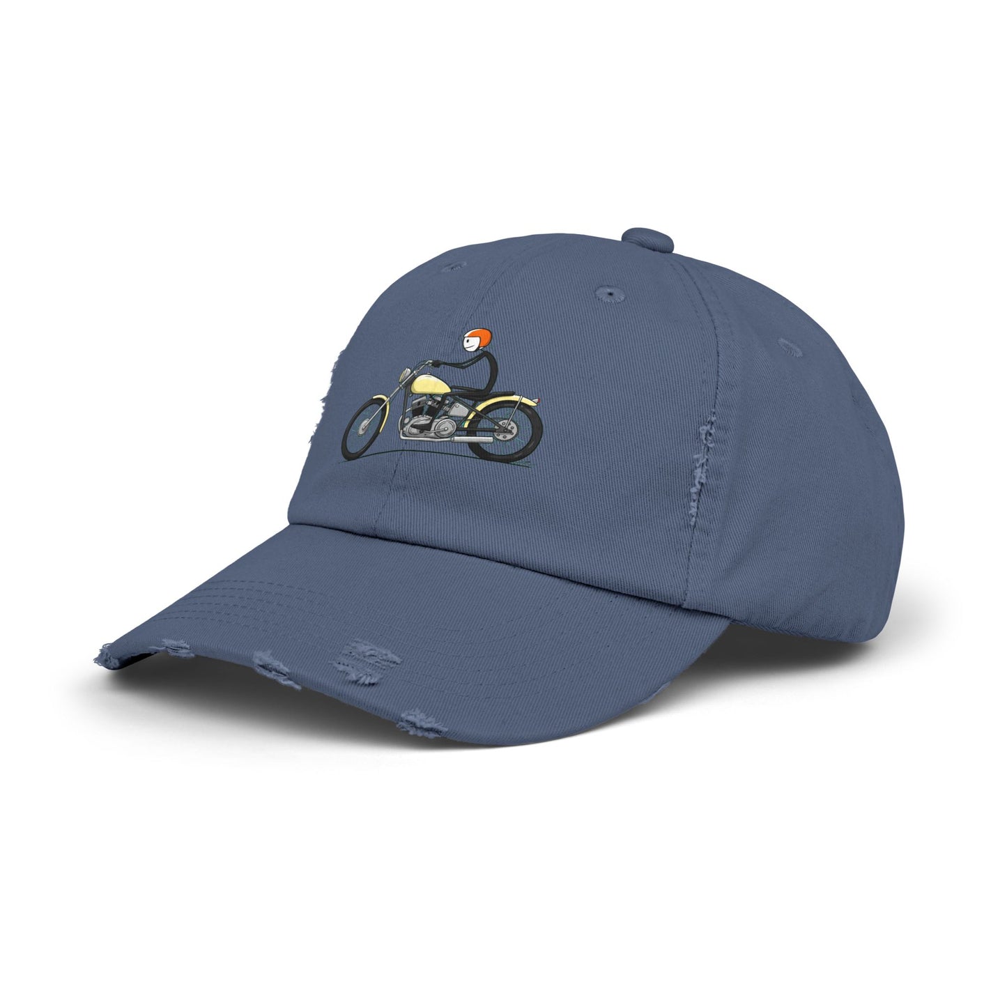 Unisex Distressed Cap - Vintage Motorcycle Design