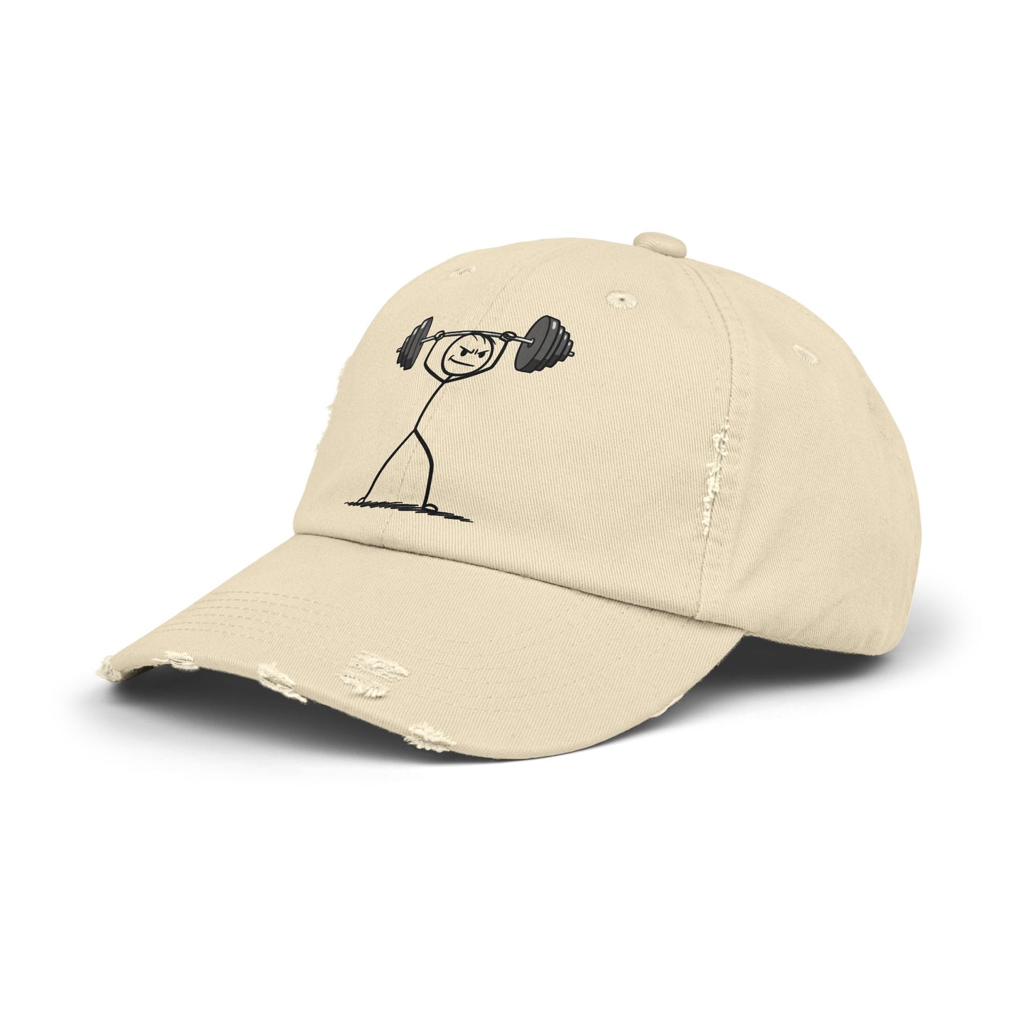 Unisex Distressed Cap with Weightlifter Design