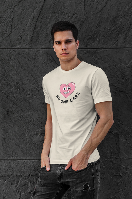 Cute Heart Graphic T-Shirt - "No One Care" | Unisex Softstyle Tee for Casual Wear